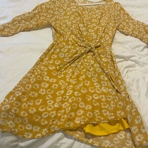 Floral Yellow Dress with Tie Front
